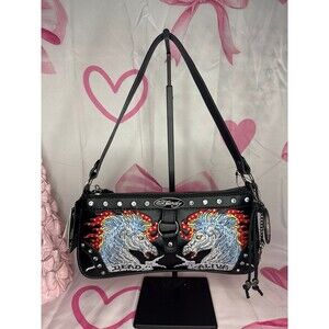 Ed Hardy Horse Rhinestone Purse Cute Hand Bag with Bag Charms Y2K Aesthetic Bag
